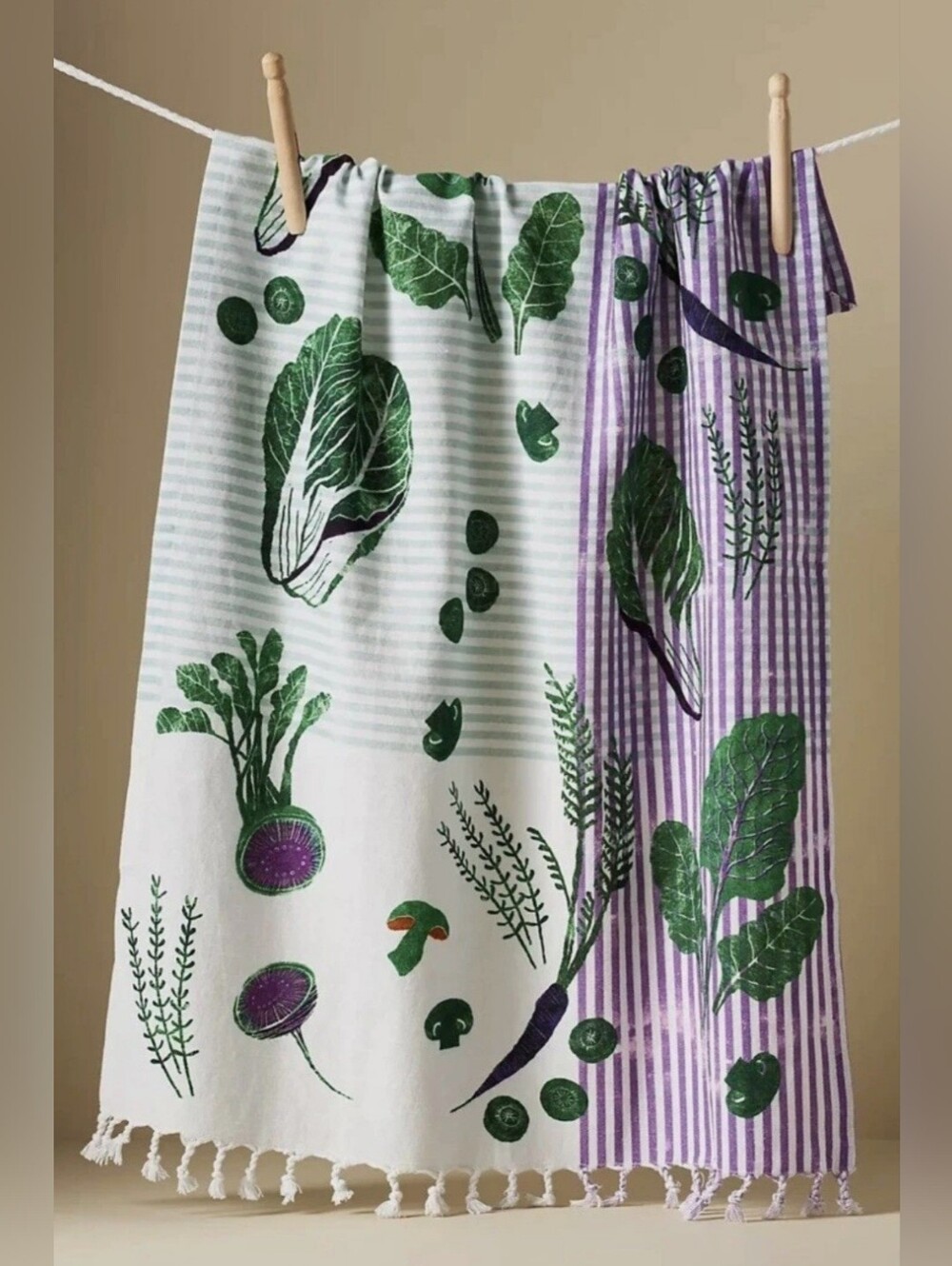 Anthropologie, Greens Block-Print Tea Towel